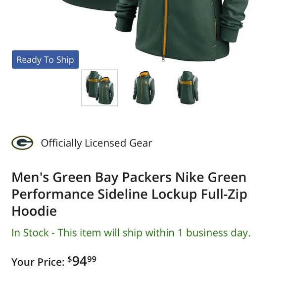 Men's NFL Green Bay Packers Nike Full-Zip Hoodie, 3XL - Picture 9 of 10
